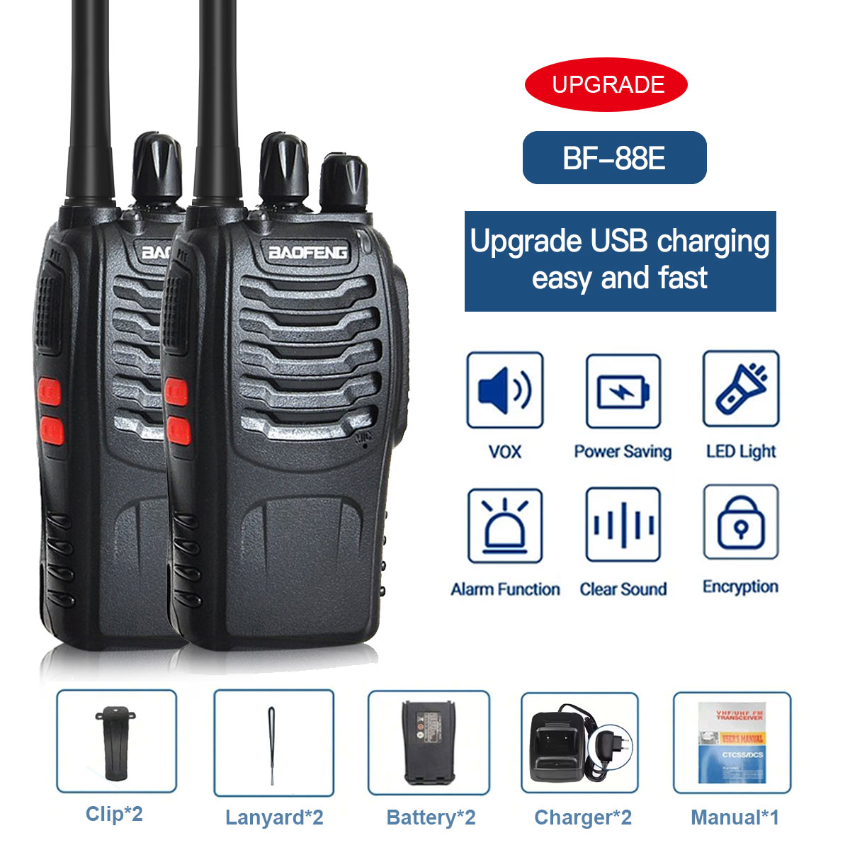Baofeng BF-88E Pmr comunicador de intercomunicación portátil 16 Kanaal Lange Afstand Gesprek Walkie Talkie 5W 446Mhz Radio de Hotel en casa: Azul