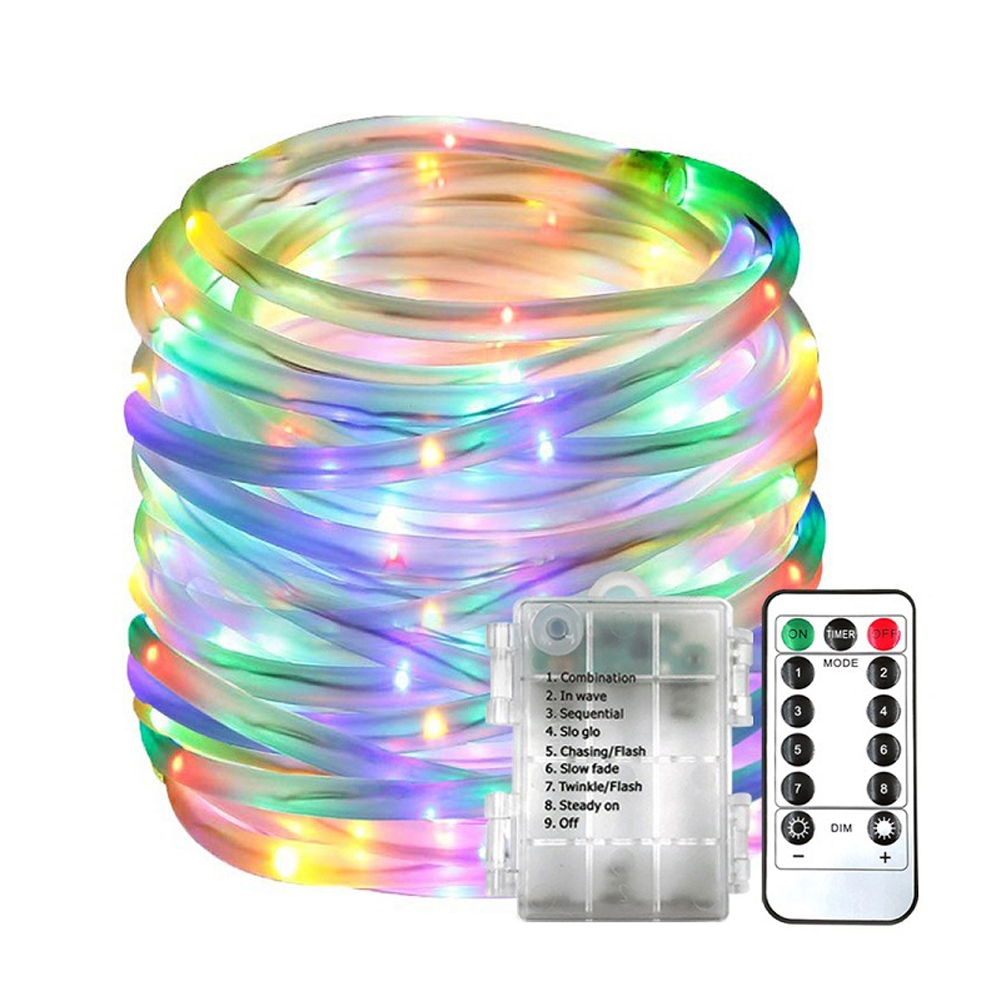 LED Rope Tube Lights, 10M 100 LED Indoor Outdoor Rope String Fairy Lights Battery Powered 8 Modes Copper Wire String Light: Multicolor