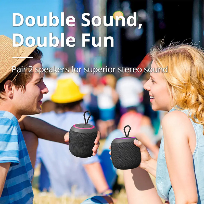Mini Speaker Portable Speaker with Bluetooth 5.3, Balanced Bass, IPX7 Waterproof, LED Modes for Camping, Outdoor