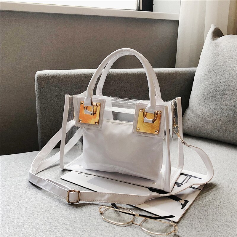 Strand Tasche Schulter Tasche Hand Tasche Schulter unterschiedlich Größe Taschen transparent Gelee Frauen'S Tasche: weiß