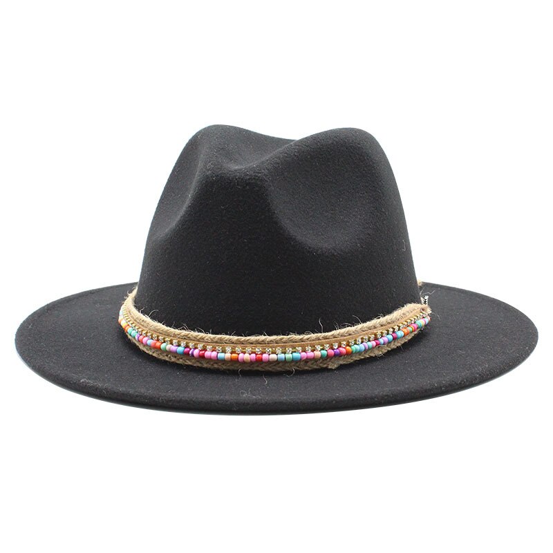 Simple Wool Vintage Fedora Hat Winter Autumn Lady Trilby Felt Hat Wide Brim Jazz Church Caps: black