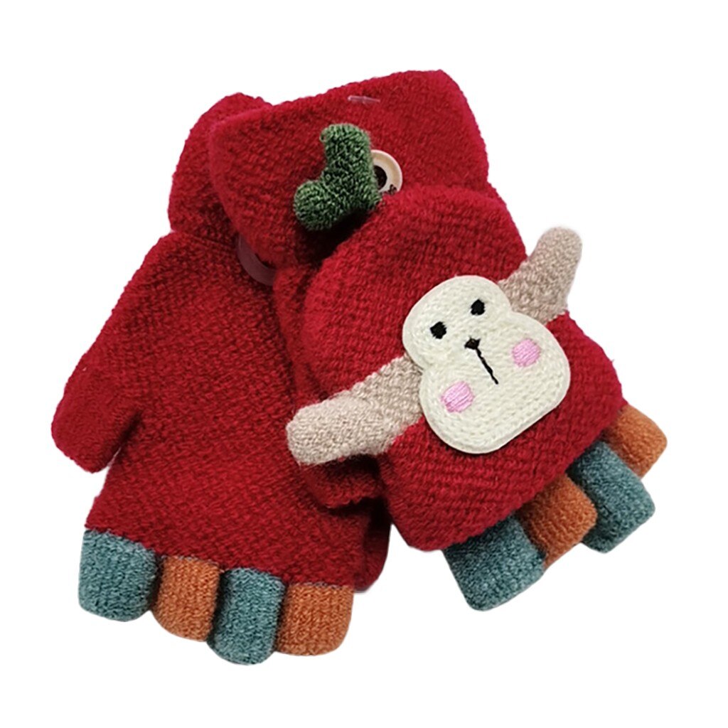 Bebê dos desenhos animados luvas de inverno da menina do menino luvas de malha quente conversível flip top fingerless luvas para crianças da criança crianças: D