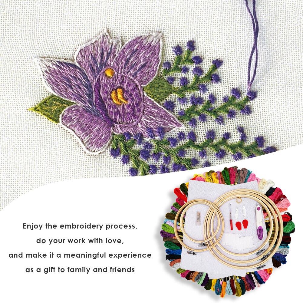DIY Cross Stitch Circles Set Needle Threads Embroidery Sewing Crafts Tools Kit for Household Needlework Decoration