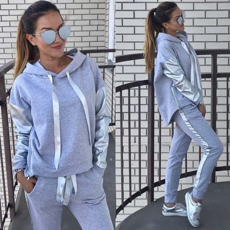 Mode Komen Mode Heet Verkoop Pak Set Vrouwen Trainingspak Tweedelige Stijl Outfit Sweatshirt Sport Slijtage: Light Grey / L