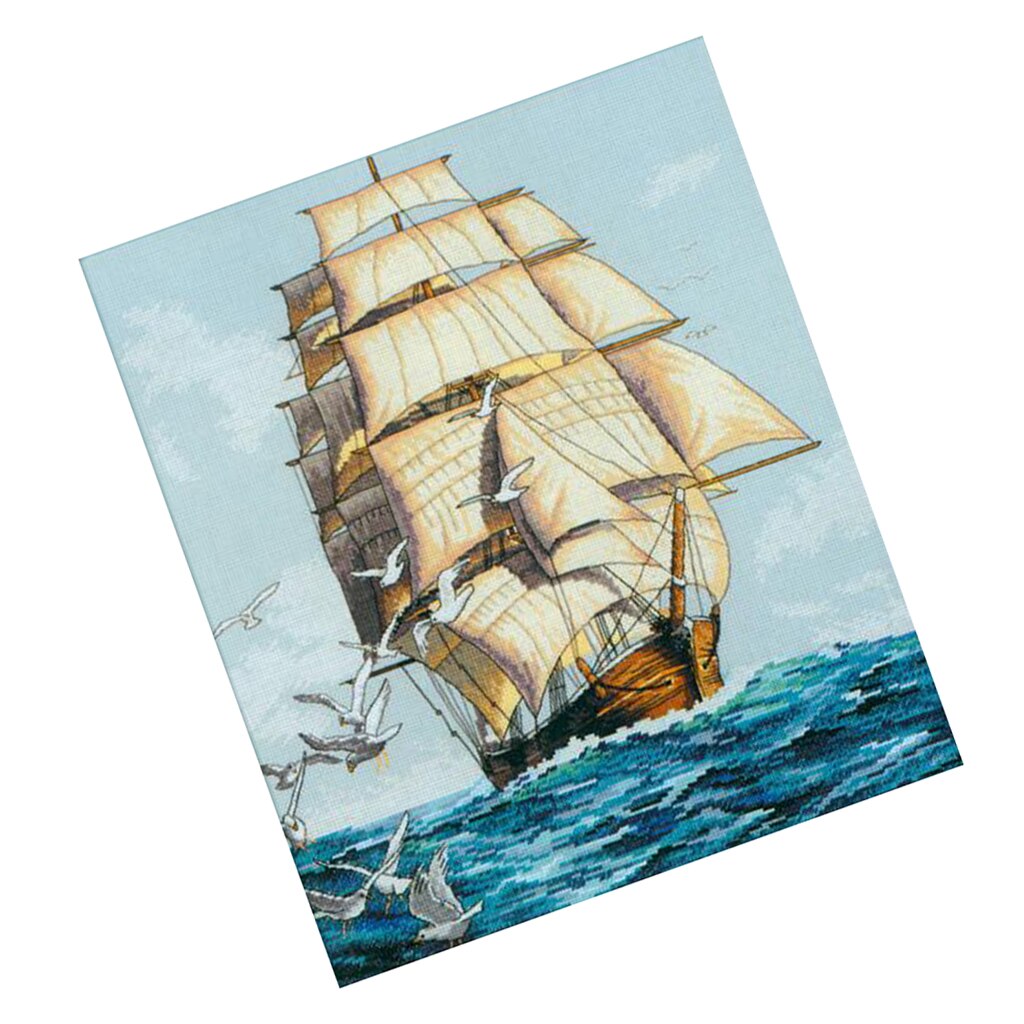 Kit de broderie au point de croix estampé pour bateau à voile pré-imprimé pour débutant 11 unités