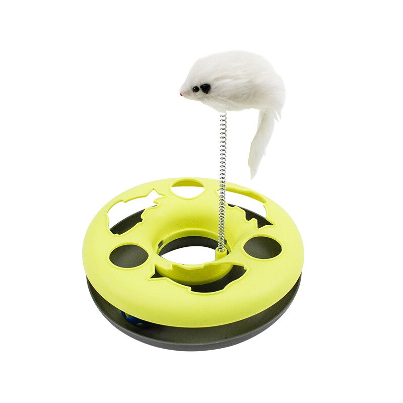 Funny cat toy for indoor cats, interactive kitten toy roller tracks with catnip, spring pet toy with exercise balls, teaser mouse: Yellow