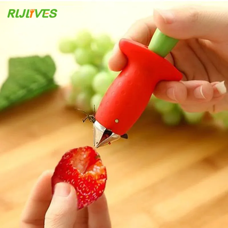Descascador de morangos e frutas, dispositivo de remoção de caules, talhas de tomate, faca de morango, removedor de caules, fatiador de frutas, 1 peça