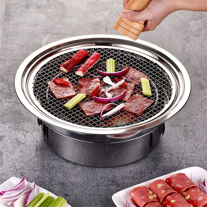 Portable Outdoor bbq grill Round Carbon Barbecue Stove Charcoal Barbecue Grill Stainless Steel Korean Non-stick Barbecue Grills