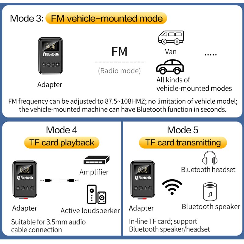 Bluetooth 5.0 modtager sender lcd trådløs adapter 3.5mm jack aux fm bilsæt håndfri opkald & mikrofon til pc tv bilhøjttaler