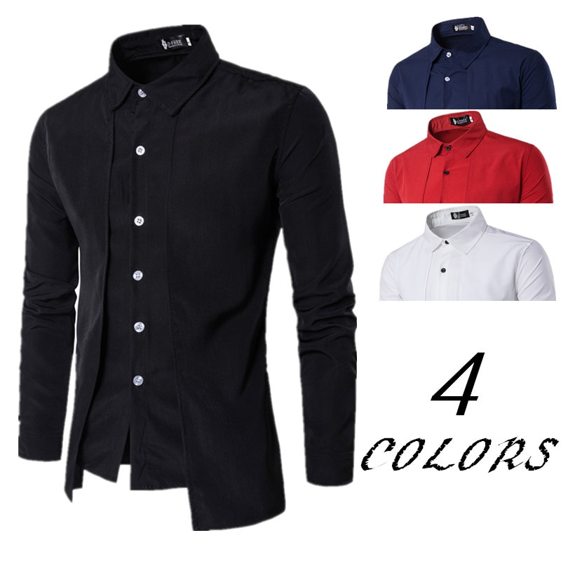 Zogaa skjorte herre casual slim fit skjorter lange ærmer nedsænkede krave herre kjole skjorter solide sorte røde skjorter til herre tøj
