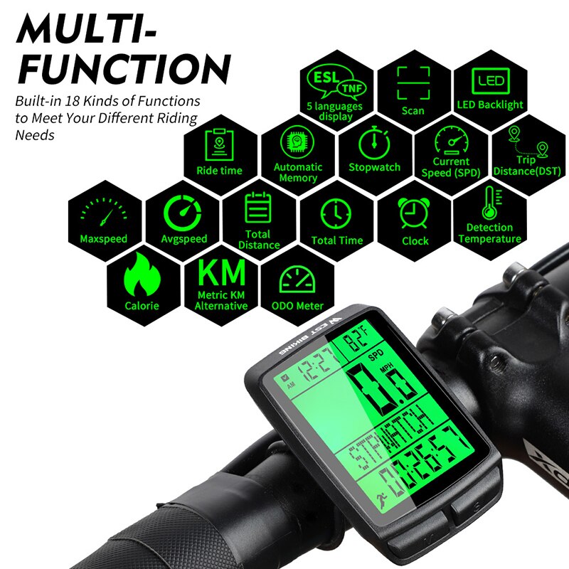 WEST BIKING 5 Language LED Bicycle Computer Wireless IPX7 Waterproof Cycling Bike Odometer Stopwatch Speedometer Bike Computer