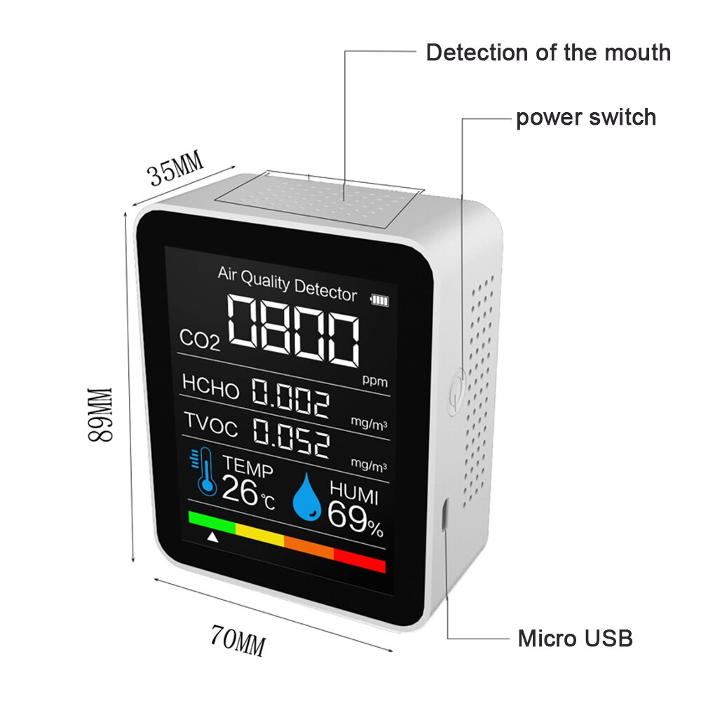 5 in1 Indoor Air Monitor Lcd Digital co2 Air Meters Real Time Intelligent Air Sensor Tester co2 Detector