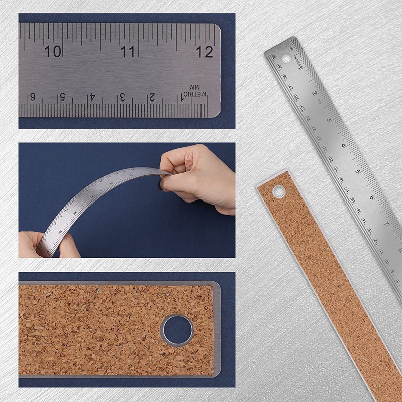 6Pcs12 Inch Stainless Steel Ruler,Cork Backing Stainless Steel Rulers Metric Ruler For School Office Drawing Engineering