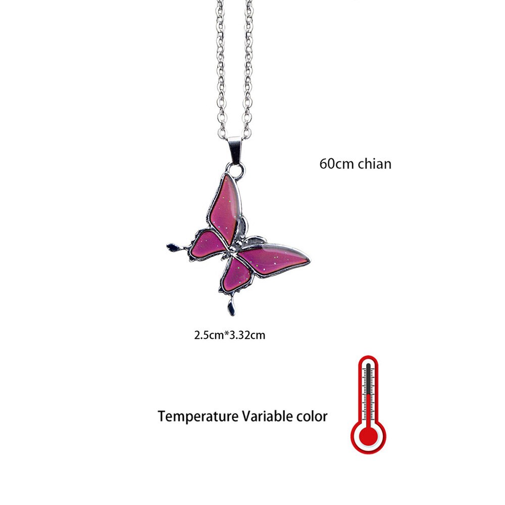 Shining CZ Cute Butterfly Pendant Charm Clavicle Choker Butterfly Necklace for Jewelry Women Girl: temperature  color B