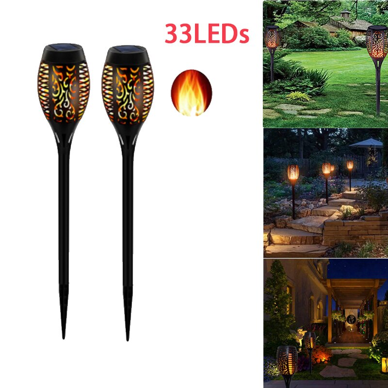 12LED/33LED Solar Flame Lights Flickering IP65 Waterdichte Outdoor Solar Lamp Path Binnenplaats Tuin Verlichting Torch Spotlight: 2pcs 33 LED