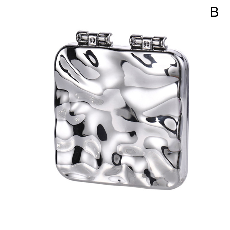 Mini Square Makeup Mirror Portable Hand Mirror Small Double-sided Miroir Folding Compact Clamshell Simplicity Mirror Beauty: grey