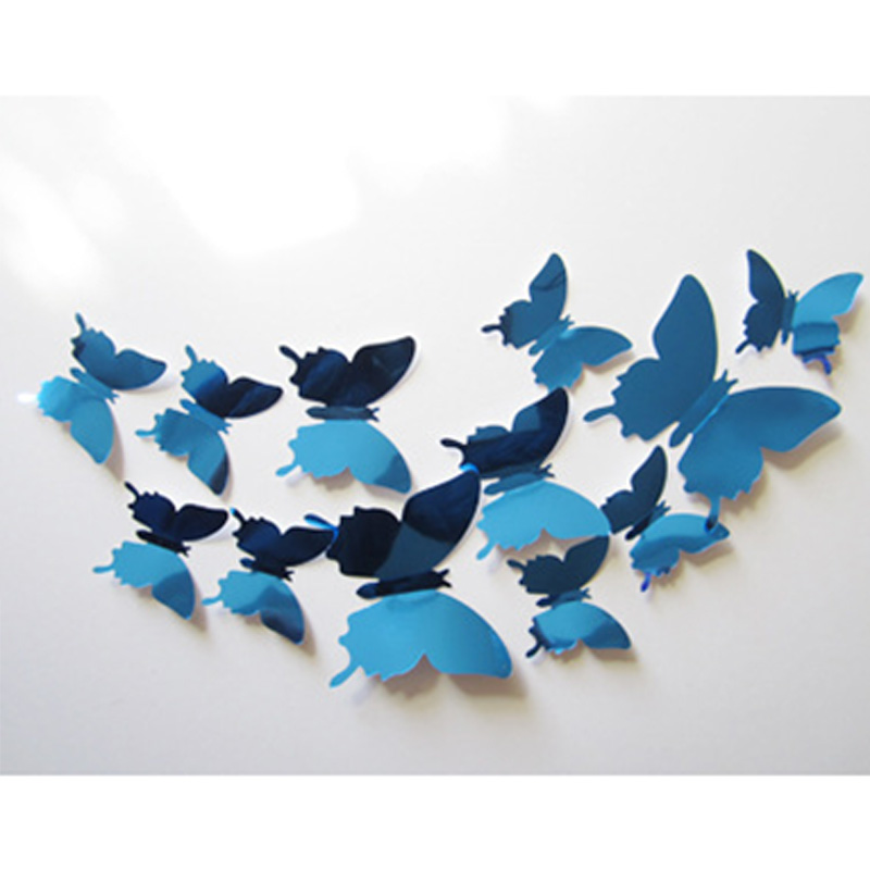 Autocollants muraux 3D ajouré papillon | 12 pièces, accessoires de décoration de maison, miroir décoratif argenté de stéréo: green