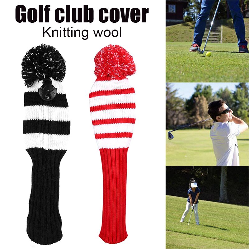 Fairway Metaal Hout Rood/Zwarte Golf Headcover Knit Pom Head Cover Set Duurzaam Slijtvast Golf Accessoires Op Voorraad