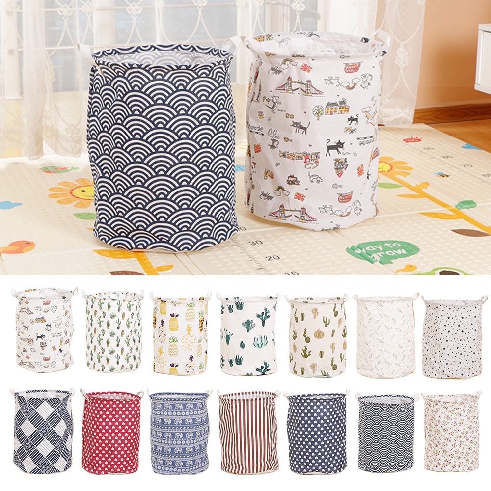 Folding Cotton Cloth Large Laundry Basket Toys Clothes Storage Box Bag Bucket Washing Dirty Clothes Organizer Bin With Handle