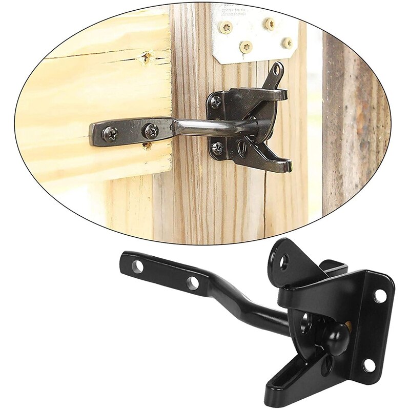 3 Pcs Zelfsluitende Poort Klink Automatische Zwaartekracht Hendel Voor Hout Hek Gate, Deurklinken, Staal, Zwart