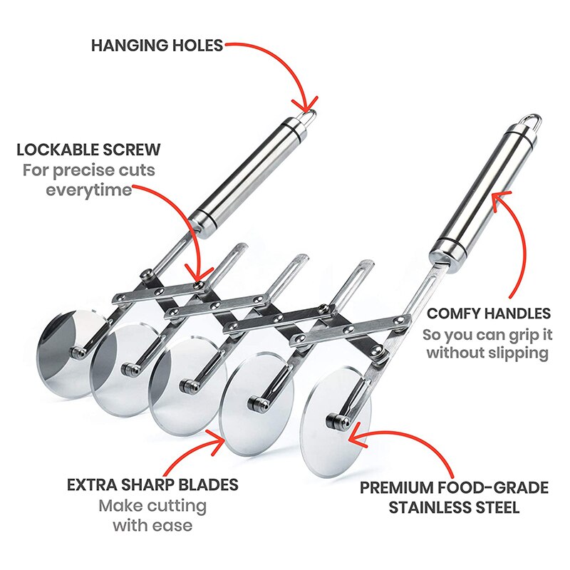 Pastry Cutter 5 Wheel Dough Cutter and Dual Fluted Ravioli Cutter Wheel/Pizza Cutter Wheel Versatile Brownie Cutter