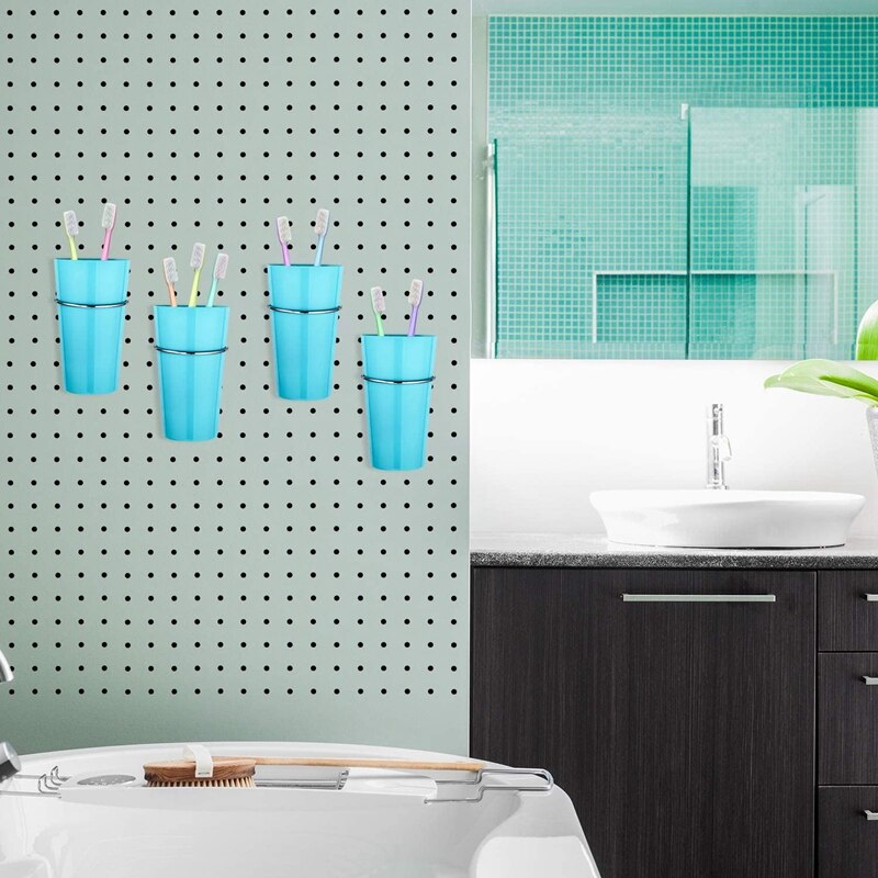 4 Sets Pegboard Bins with Rings, Ring Style Pegboard Hooks with Cups, Pegboard Cup Holder Accessories for Organizing