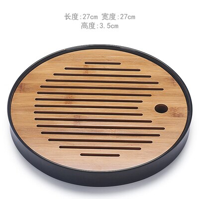 Bamboo Tea Trays-Chinese Tea Serving Kung-Fu Tea Tray Set-Melamine+Bamboo Tea tabl Tray- Drainage Water Storage Tea Set Tools: 11