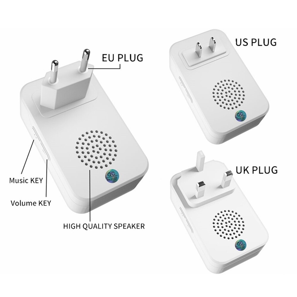 Wemeda intelligent trådlös dörrklocka vattentät 1 knapp 4 mottagare us eu uk plug hem dörr ring klocka 60 klockspel 0-110db 5 volym