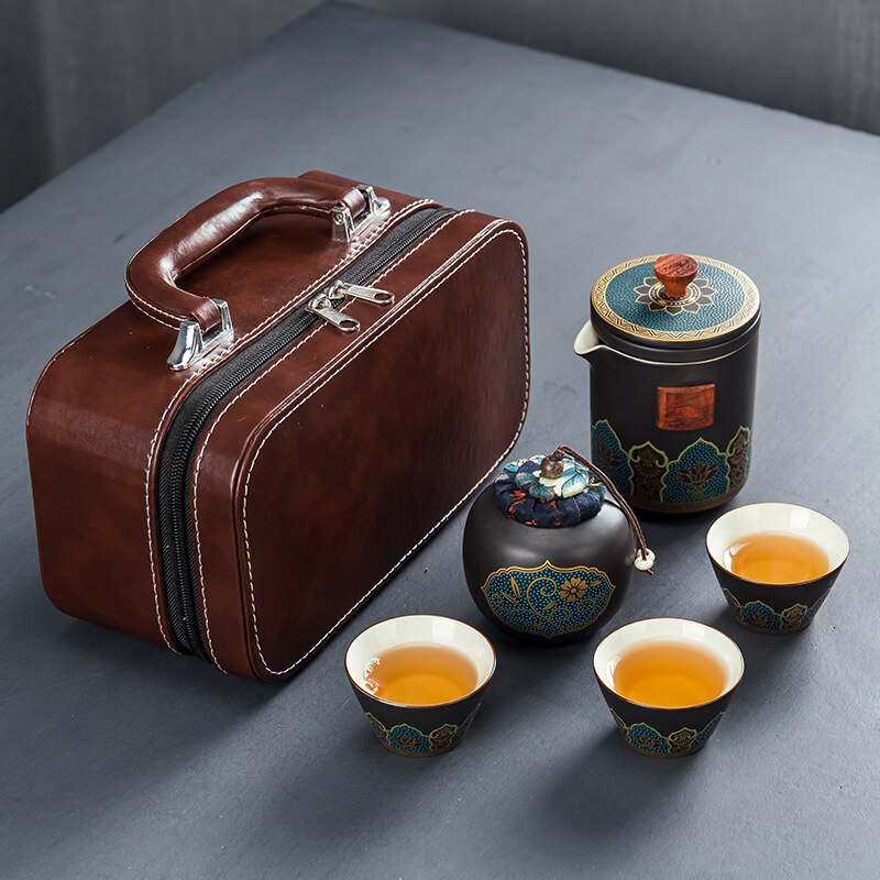 Kinesisk kung fu teset keramisk bärbar tekanna set utomhus resor gaiwan te koppar te ceremoni tekopp drinkware fin: Stil 7