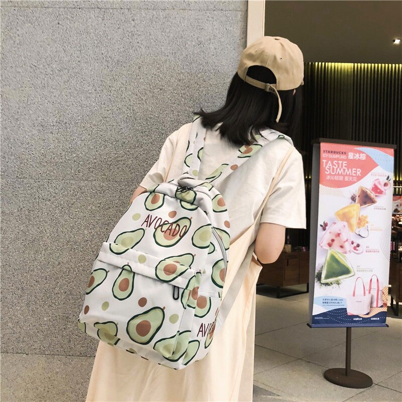 Girls Fruit Printing Backpacks Teenager Preppy Style Canvas Schoolbags Large Cute Tomato Avocado Durian Print Travel Bags