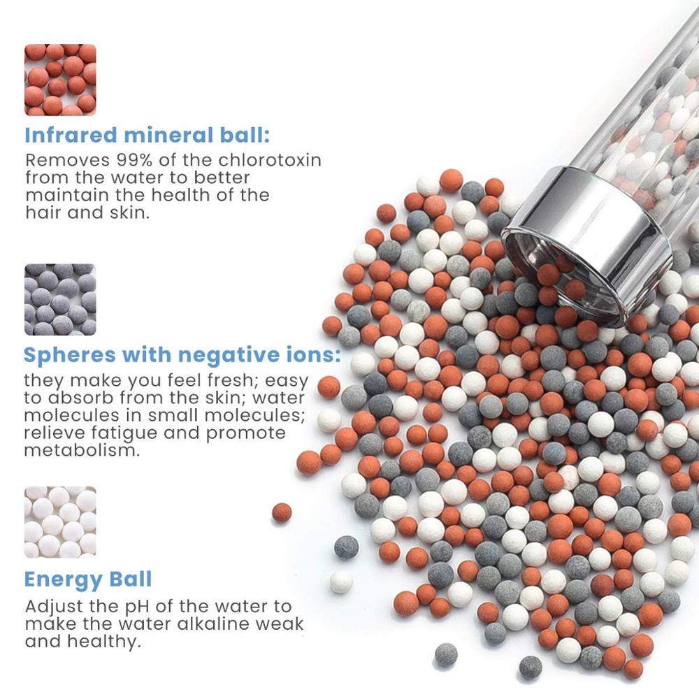 Bathroom SPA Nozzle High Pressure Saving water Anion Filter balls Handheld with stop button 3 Modes adjustable shower head