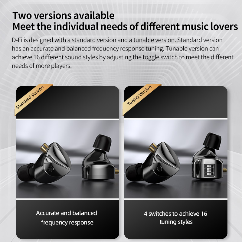 KZ D-Fi In-Ear Monitors - 4 Tuning Switches - Hi-Fi Stereo Koptelefoon met Mic - Afneembare Kabel