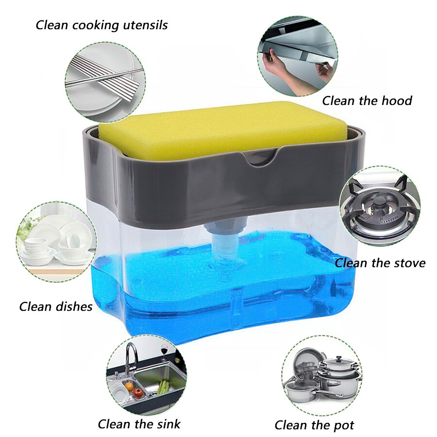 Dish Soap Dispenser Pump for Kitchen Washing Liquid Detergent Dispenser Home Sponge Holder with Sponge Kitchen Tool Supplies