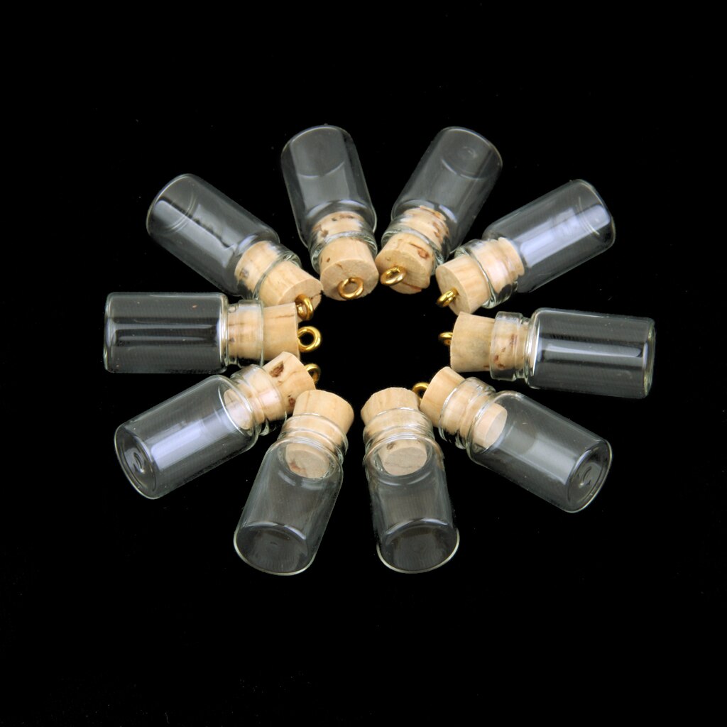 10Pcs Mini Empty Clear Glass Bottles Pendant with Caps Wish Glass Vial Jars Bottles DIY Pendant Charms