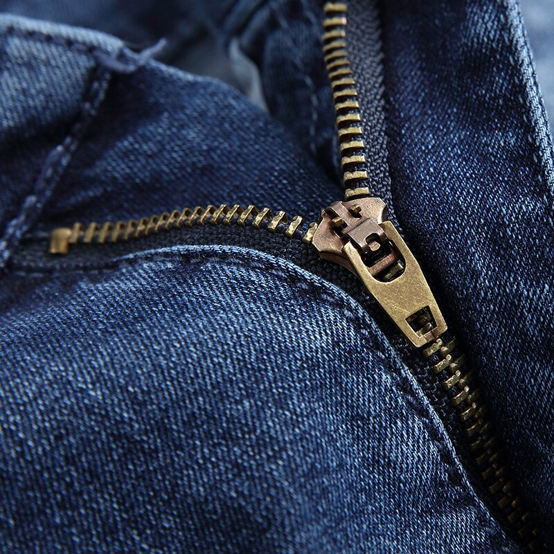 Men Straight Dark Blue Street Trendy Men's Jeans Ripped Jeans Printed Ripped Cotton Jeans