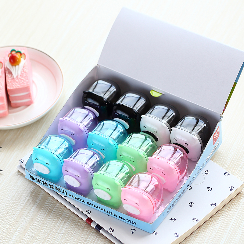 Deli-afilador de lápices de colores para niños, bonitos, Kawaii, Animal Pig, color caramelo, útiles escolares para niños, papelería coreana, 1 Uds.