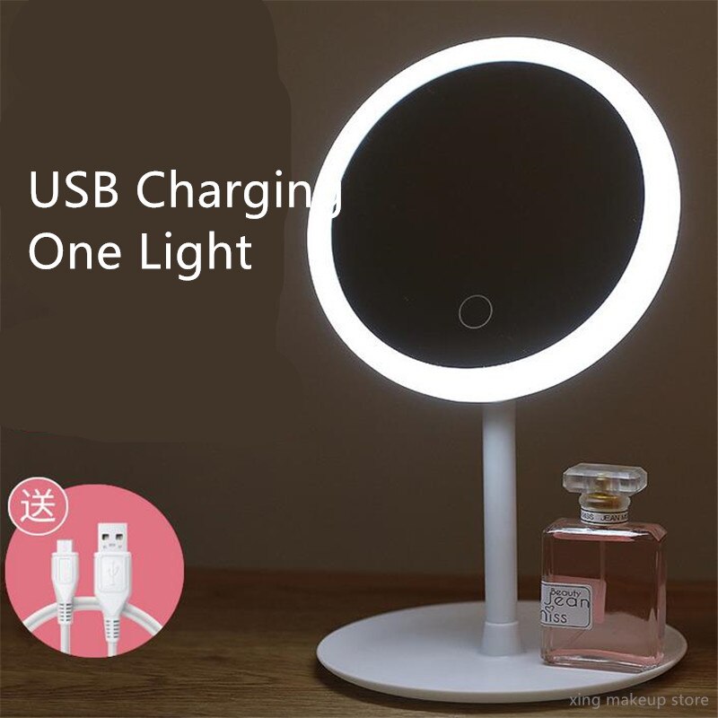 Adjustable Touch Screen Makeup Mirror With Led Standing Mirror Backlit Light Cosmetic Mirrors USB Charging 20#: white one light