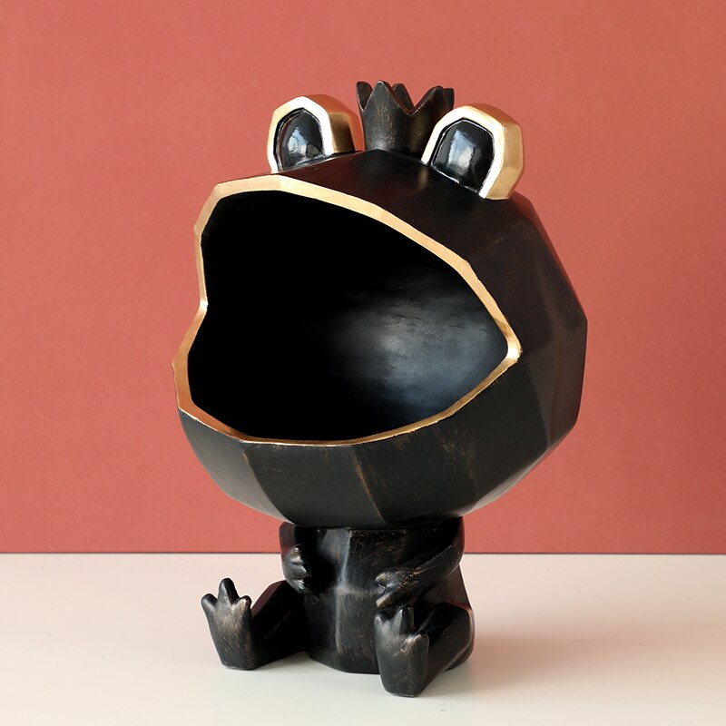 Frosch Lagerung Kasten Behälter Harz hause büro Schmuck Schlüssel Kasten Obst Süssigkeit Kasten Frosch figur skulptur moderne kunst statuen für dekoration: Frosch  Schwarz