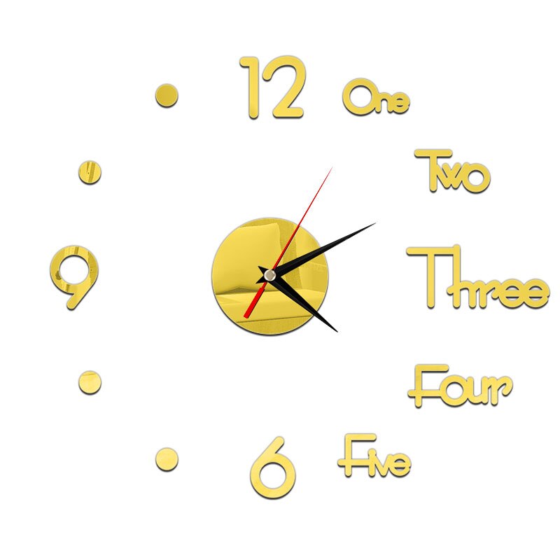 3D Wall Clock Mirror Wall Stickers DIY Wall Clocks Removable Art Decal Sticker Home Decor Living Room Quartz Needle: Gold 8