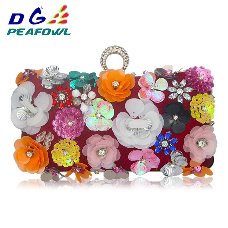 Party Multicolor Bloemen Vrouwen Avondtasje Portemonnees Bruid Bruiloft Ring Crossbody Harde Doos Handtas Keten Schoudertas Vrouwelijke Clutch Bags