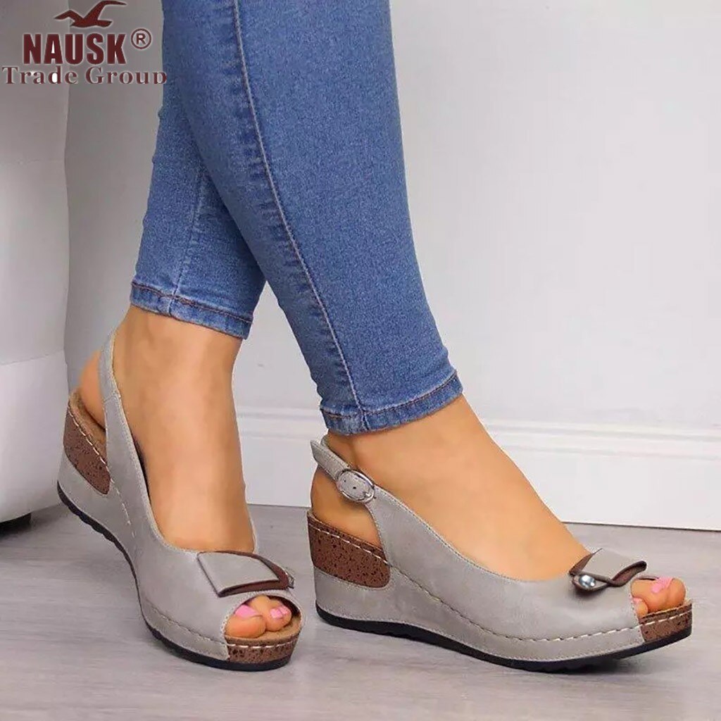 Rom casual sandaler kvinder kiler sandaler pumps ankel spænde åben tå fisk mund med sommer kvinder sko kiler sko