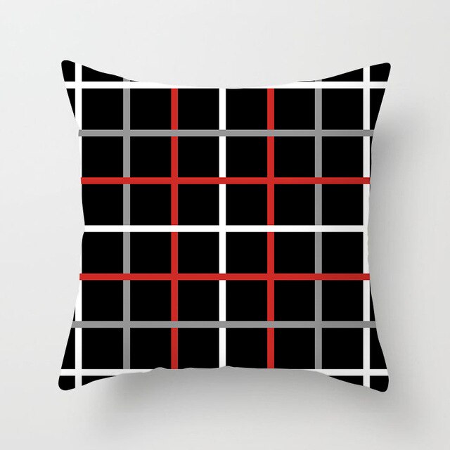 Moderne rød sort geometrisk trykt pudebetræk hjemmekontor dekorative pudebetræk 45 x 45cm sofa bil talje pudebetræk.: H02
