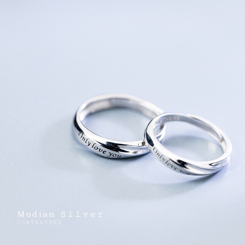 Modian Romantische Gesneden Letters Ring Voor Mannen En Vrouwen 925 Sterling Zilver Een Paar Verstelbare Liefhebbers Bruiloft Ring Fijne Sieraden