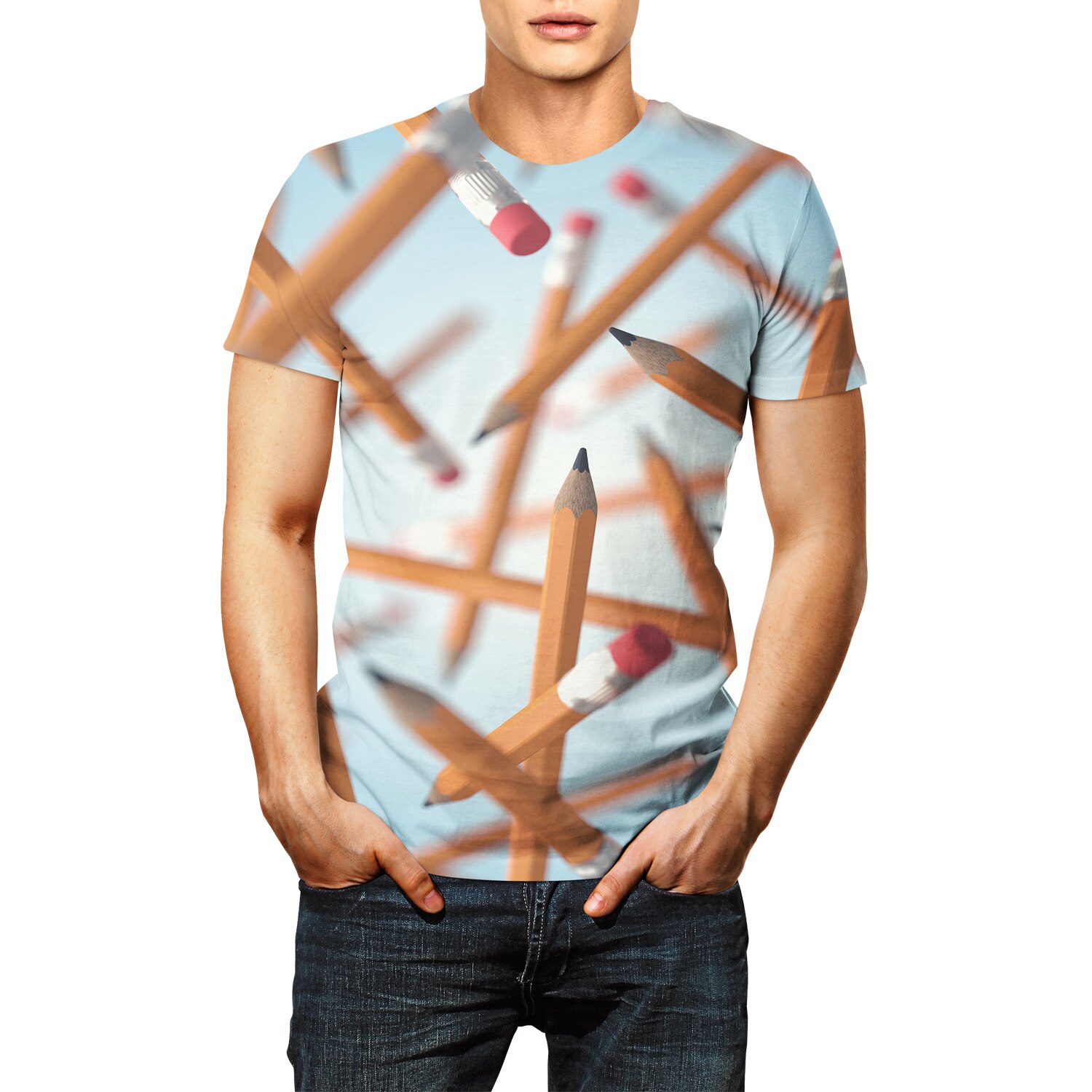 Sommer plus size herre t-shirt blyant 3d print kortærmet rund hals top t-shirt homme til herretøj hvid