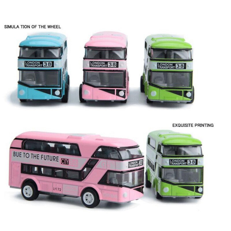 2 Pcs Double-Decker Bus London Bus Car Toys Sightseeing Bus Vehicles Urban Transport Vehicles, Pink & Green