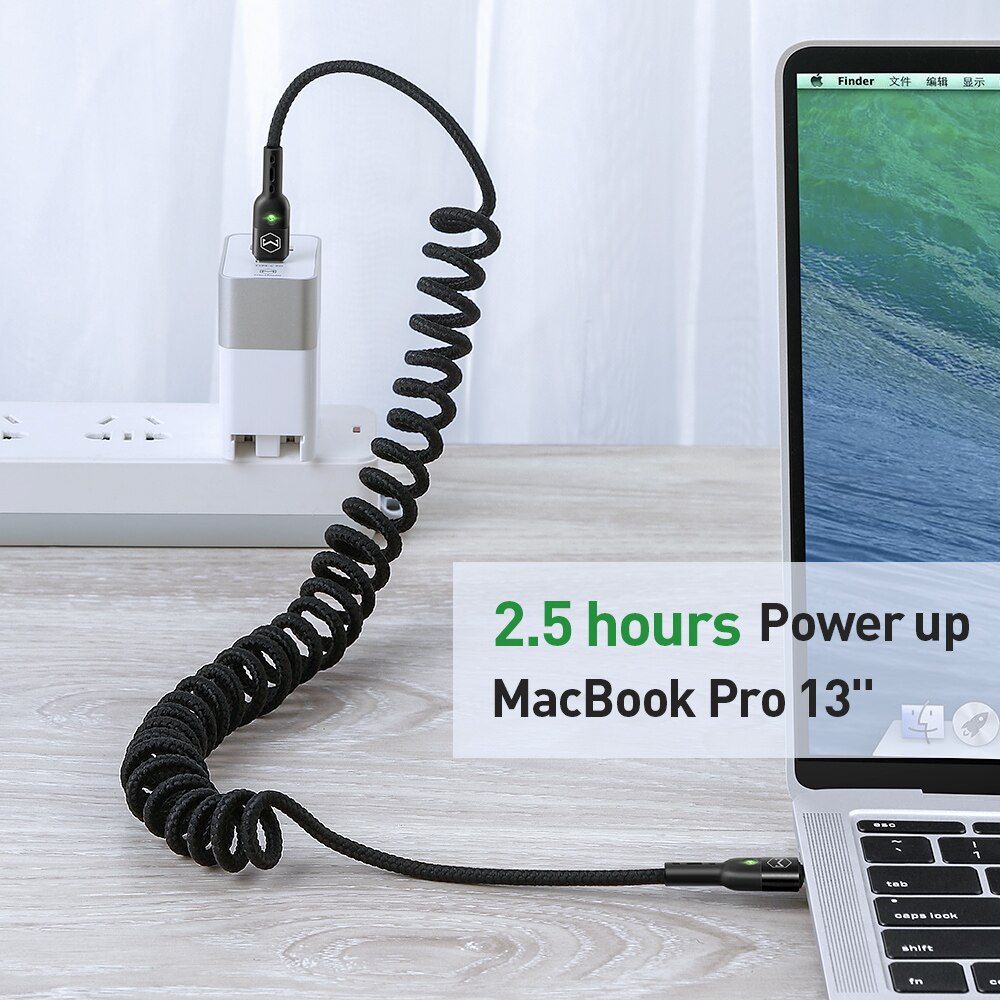 Mcdodo Retrátil Primavera Carro USB C para Tipo C Cabo USB para Xiaomi Redmi QC4.0 PD 60W Carregamento Rápido para MacBook Pro Cabo de Carga