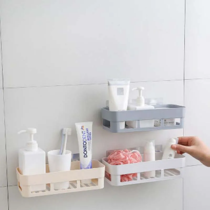 Bathroom Storage Rack Self Adhesive Shelf Kitchen Wall Corner Organizer Seasoning Bottles Holder Home Organization Accessories