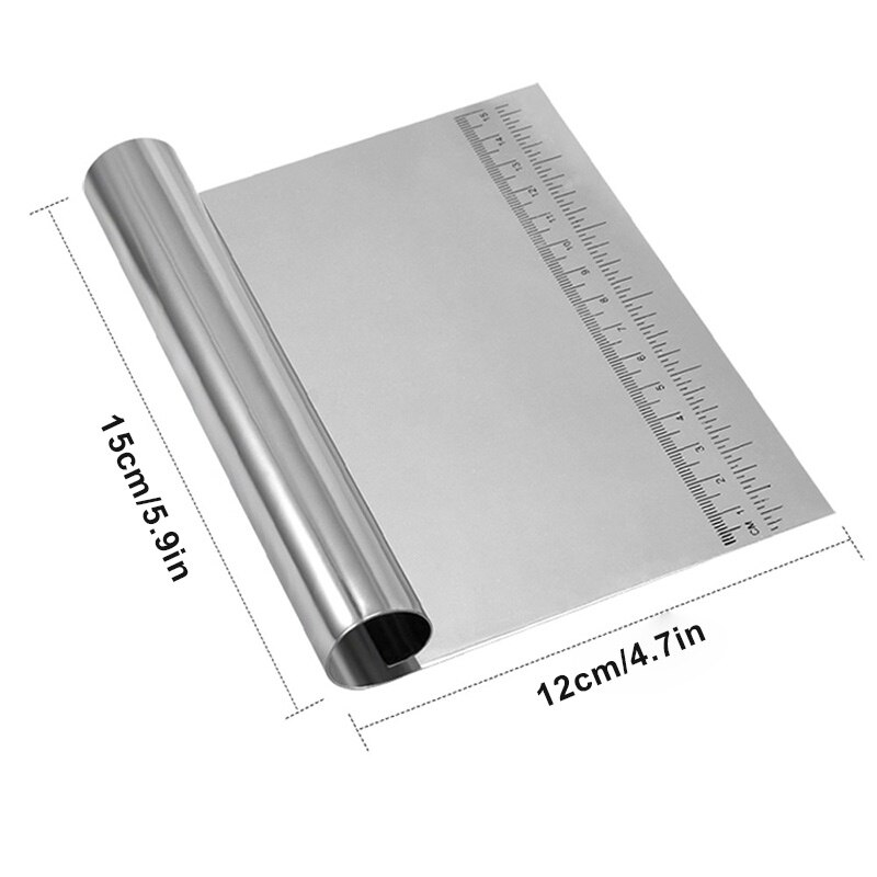 Stainless Steel Bowl Scraper Chopper Kitchen Food Scraper Icing Smoother Blade with Measuring Scale for Dough Cake Pizza
