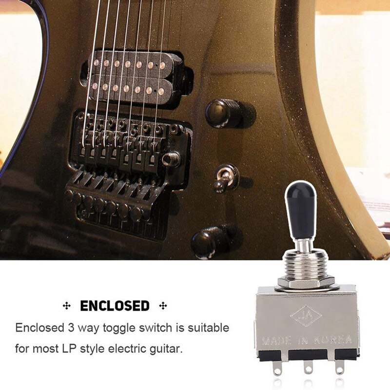 ABGZ-1Pc Guitar 3 Way Toggle Switch, Metal Enclosed 3 Way Selector Switch With Black Tip Knob Replacement Part For Lp Style El
