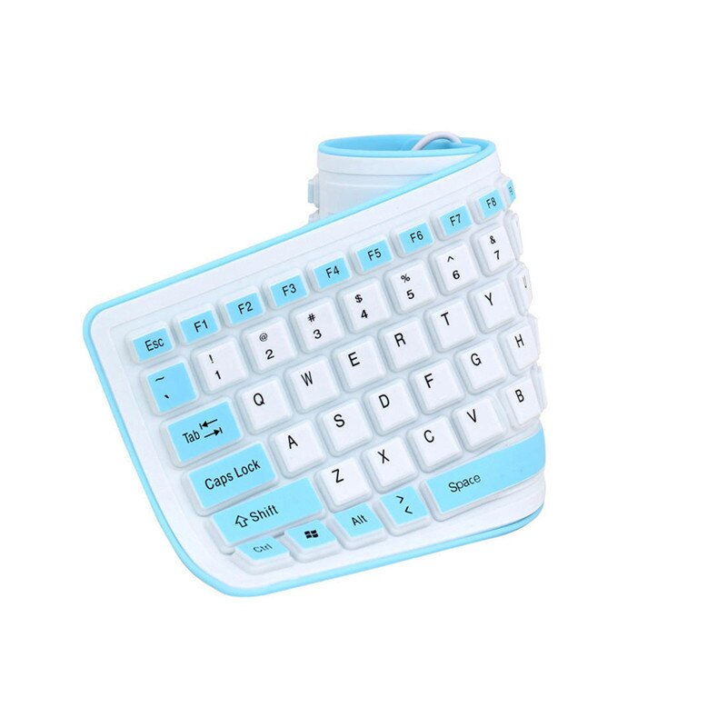 Teclado portátil de silicona plegable y silencioso, teclado enrollable con cable USB, Flexible, suave e impermeable, Gel de sílice, para PC y portátil: Blue